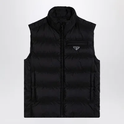 Prada Black Padded Re-nylon Waistcoat With Logo Men