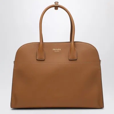 Prada Large Caramel-coloured Leather Shopping Bag With Buckles Women In Brown