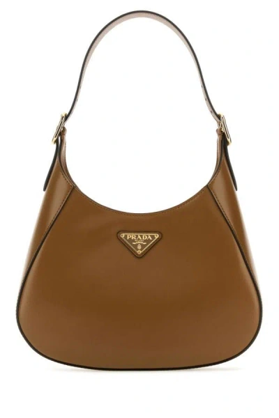 Prada Woman Biscuit Leather Cleo Shoulder Bag In Brown
