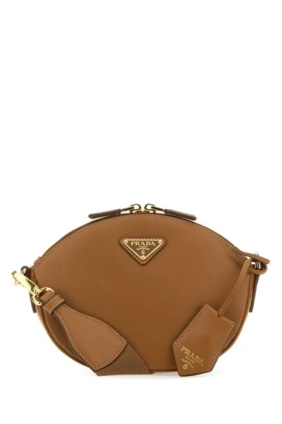 Prada Woman Caramel Leather Crossbody Bag In Brown