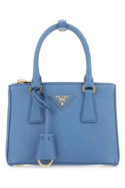Prada Woman Cerulean Blue Leather Handbag