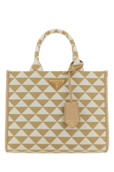 Prada Woman Embroidered Fabric Small Symbole Shopping Bag In Multicolor