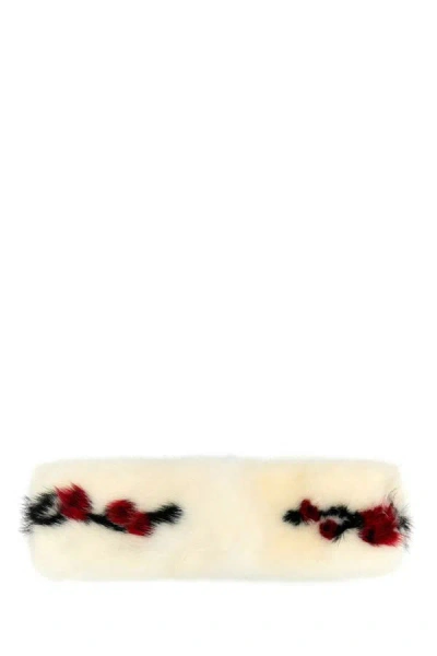 Prada Ivory Fur Hairband In White