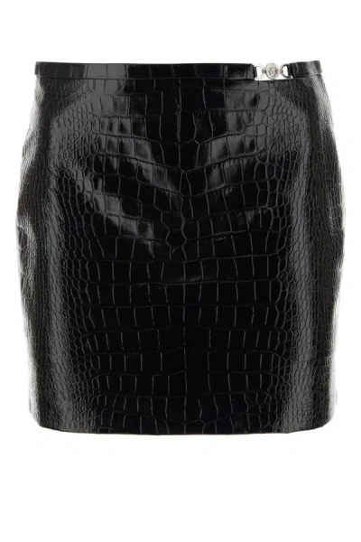Versace Black Leather Mini Skirt