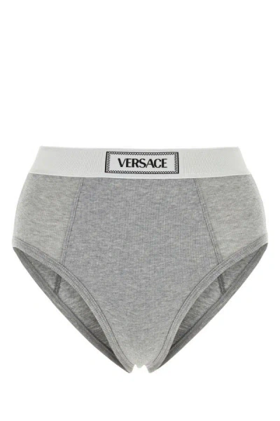 Versace Woman Grey Stretch Cotton Brief In Gray