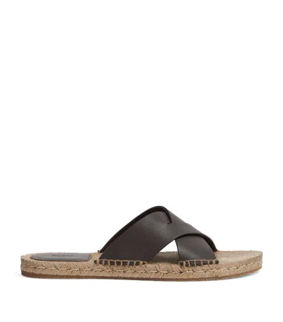 Zegna Crossover Leather Espadrille Sandals In Brown
