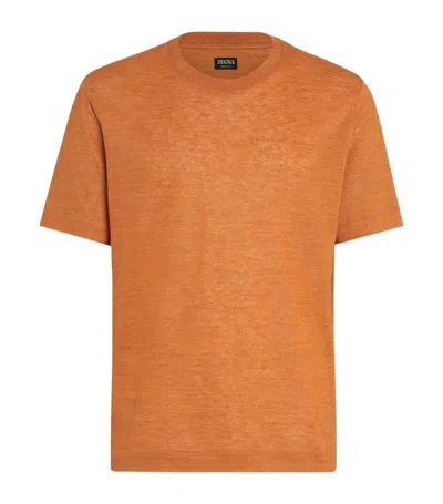 Zegna Fine-knit Linen T-shirt In Orange Vif