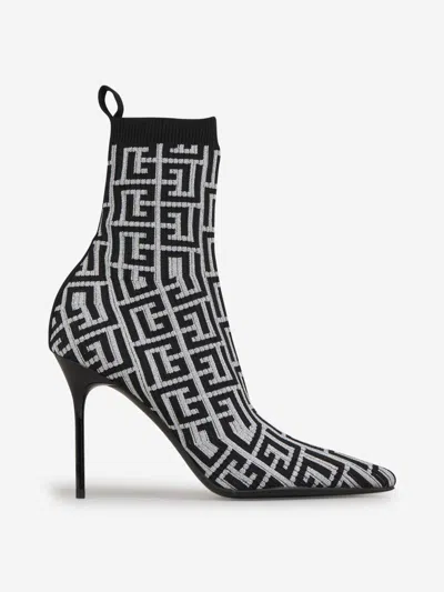 Balmain Skye Metallic Stretch-knit Ankle Boots In Black And Light Grey