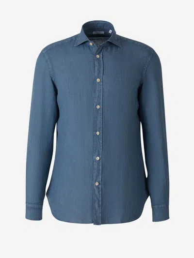 Boglioli Plain Linen Shirt In Denim Blue