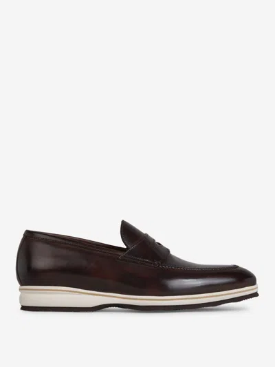 Bontoni Constrast Sole Leather Loafers In Vintage Brown