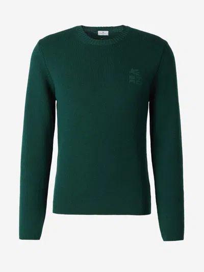 Etro Ribbed Knit Crewneck Sweater In Emerald Green