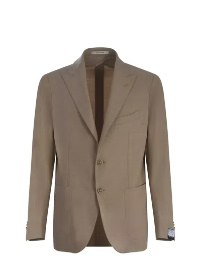 Tagliatore Single-breasted Cotton And Wool Jacket In Beige