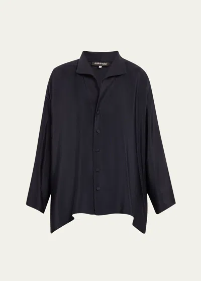 Eskandar Wide A-line Shirt With Open Standup Collar (mid Plus Length) In Midnight