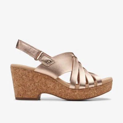 Clarks Women's Giselle Ivy Wedge Sandals In Rose Gold Leather