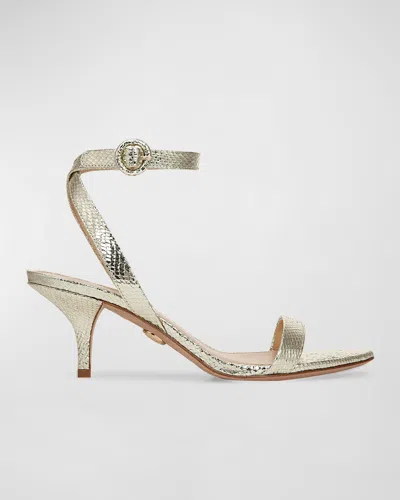 Veronica Beard Darcelle Metallic Ankle-strap Sandals In Platinum Leather