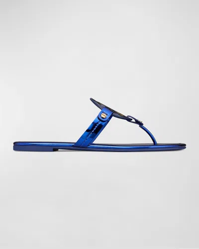 Tory Burch Miller Metallic Logo Thong Sandals In Blue