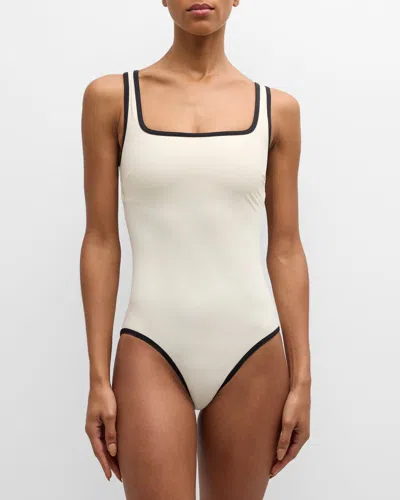Bondi Born Mckenna Contrast Trim One-piece Swimsuit In Pearl