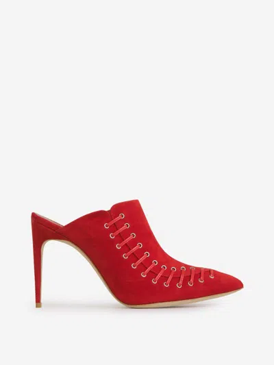 Manolo Blahnik Double Lace Mules In Red