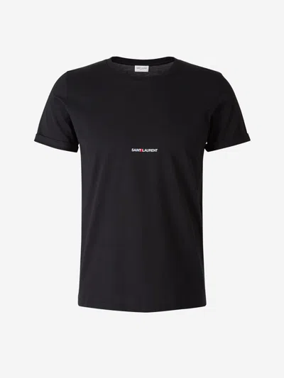 Saint Laurent Logo Cotton T-shirt In Black