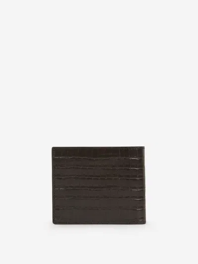 Tom Ford Croco Effect Leather Wallet In Dark Brown