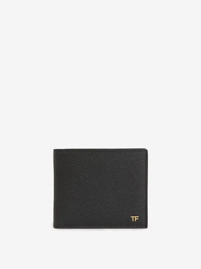 Tom Ford Logo Leather Wallet In Dark Brown