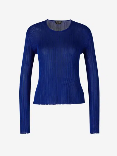 Tom Ford Textured Cotton Sweater In Blue