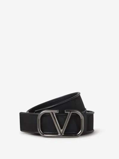 Valentino Garavani Toile Iconographe Belt In Silver Metallic Details
