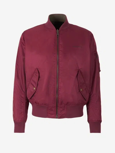 Valentino Reversible Bomber Jacket In Burgundy And Military Green