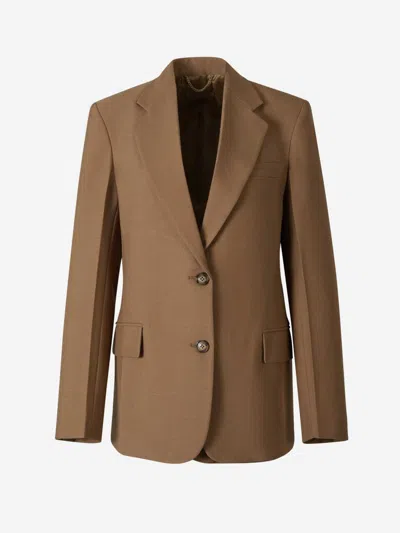 Victoria Beckham Asymmetric Wool Blazer In Brown