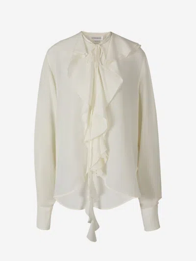 Victoria Beckham Romantic Silk Blouse In Beige