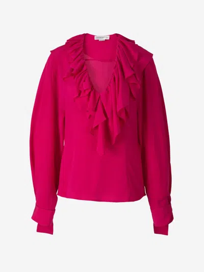 Victoria Beckham Silk Ruffled Blouse In Fuchsia Pink