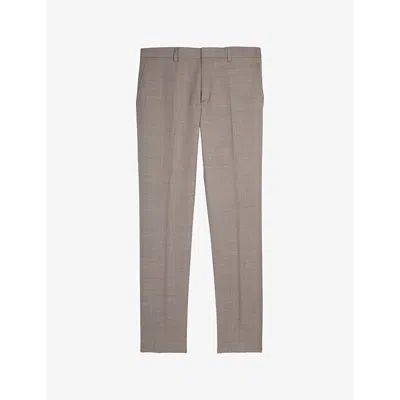The Kooples Straight-leg Slim-fit Checked Stretch-wool Trousers In Beige