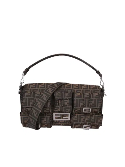 Fendi Maxi Multipocket Baguette Ff Jacquard Tote Bag In Brown