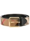BURBERRY BURBERRY HOUSE CHECK AND LEATHER BELT - NEUTRALS,404142811848387