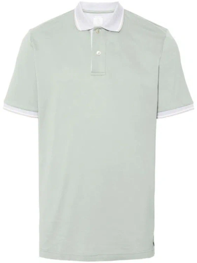 Eleventy Stripe-detail Cotton Polo Shirt In Green