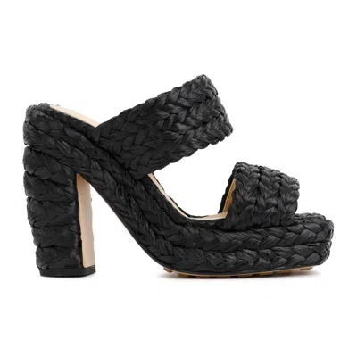 Bottega Veneta Braided Raffia Two-band Platform Sandals In Black