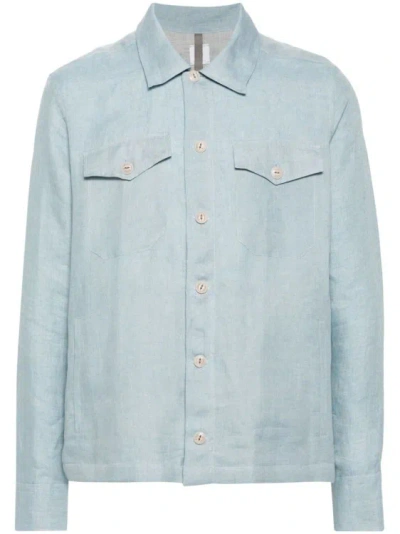 Eleventy Long-sleeve Linen Shirt In Blue