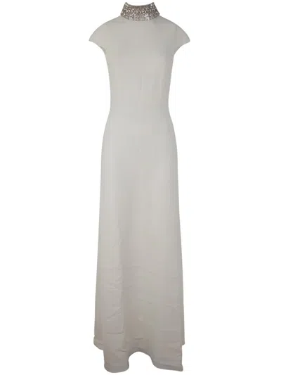 Max Mara Bridal Perim Long Dress With Crystal Neck Clothing In White