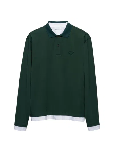 Prada Long-sleeved Cotton Polo Shirt In Green