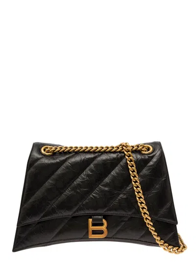 Balenciaga 'crush Media' Black Quilted Cross Body Bag In Leather Woman