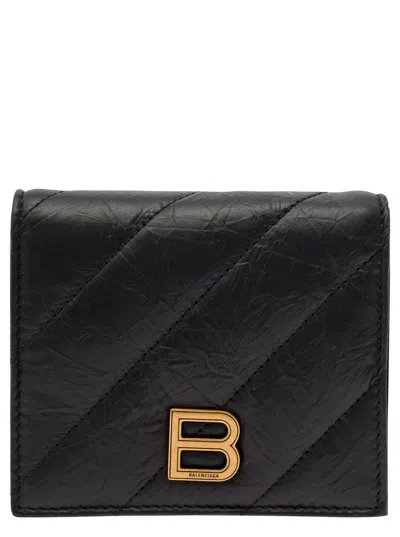 Balenciaga Black Card-holder With Crush Flap In Quilted Leather Woman
