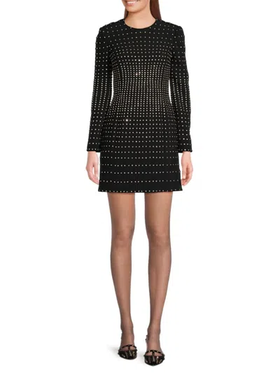 Valentino Crystal-embellished Knitted Mini Dress In Black