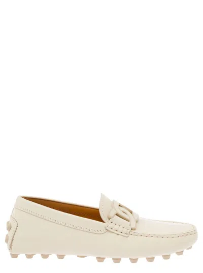 Tod's 'gommino Bubble' Off-white Loafers With Tonal Chain Detail In Leather Woman