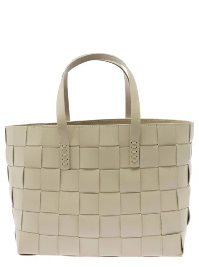 Dragon Diffusion Japan Tote (flat Leathr Handles) Box Weave Basket 4cm Straps In White