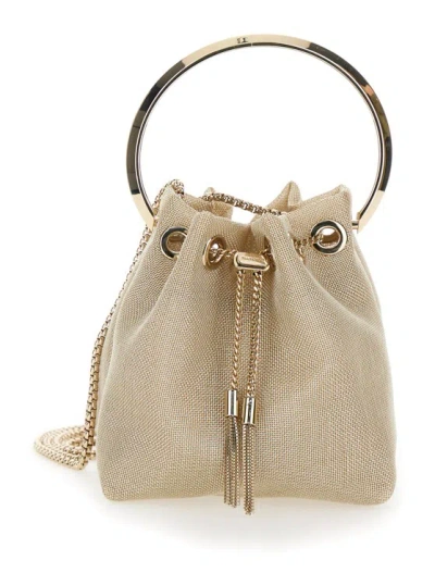 Jimmy Choo 'bon Bon' Mini Gold-tone Handbag With Metal Bracelet Handle In Metallic Fabric