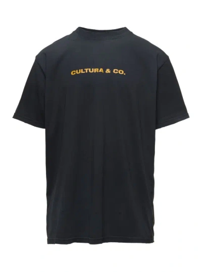 Cultura Black Crewneck T-shirt With & Co Print In Jersey