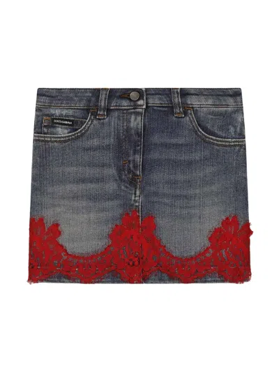 Dolce & Gabbana Kids' Lace-trim Denim Skirt