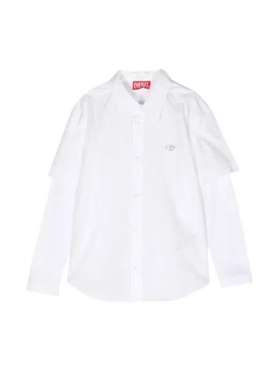 Diesel Kids' Long-sleeved Cotton Shirt In White