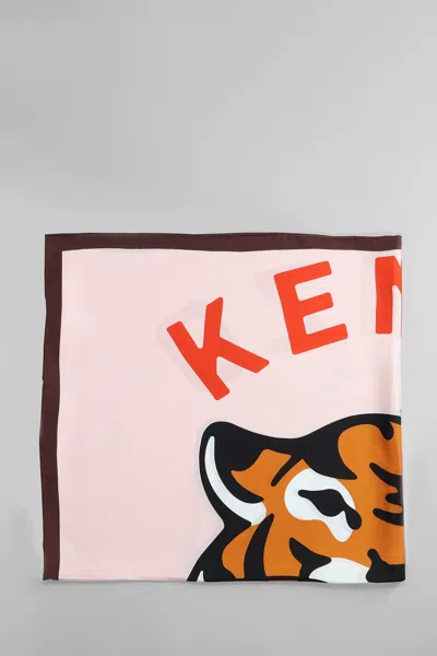 Kenzo Lucky Tiger Silk Scarf In Rose-pink