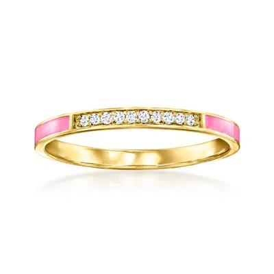 Rs Pure By Ross-simons Pink Enamel And Diamond-accented Ring In 14kt Yellow Gold In Silver